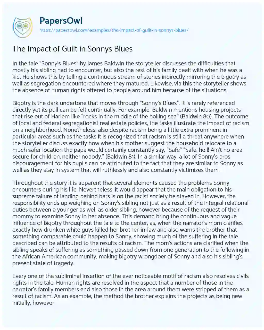 Essay on The Impact of Guilt in Sonnys Blues