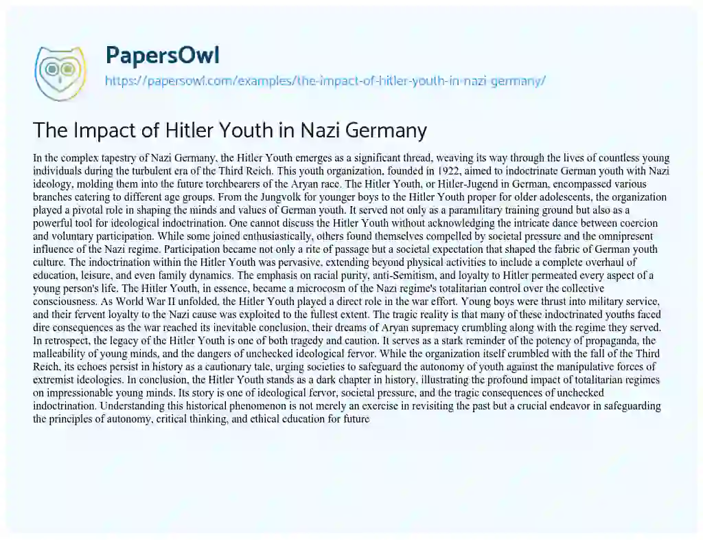 Essay on The Impact of Hitler Youth in Nazi Germany