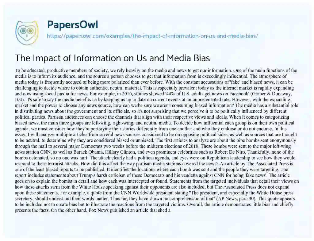 Essay on The Impact of Information on Us and Media Bias