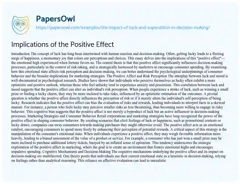 Essay on The Impact of Luck and Superstition in Decision Making