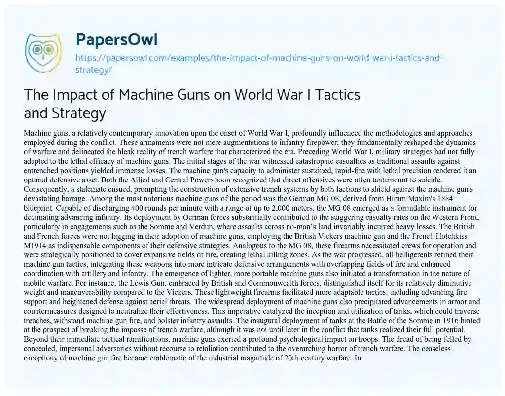 Essay on The Impact of Machine Guns on World War i Tactics and Strategy