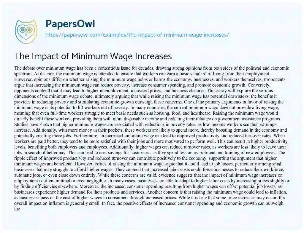 Essay on The Impact of Minimum Wage Increases