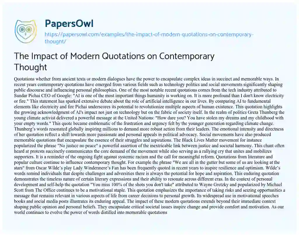 Essay on The Impact of Modern Quotations on Contemporary Thought