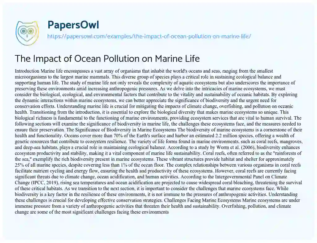 Essay on The Impact of Ocean Pollution on Marine Life