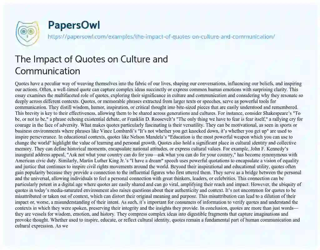 Essay on The Impact of Quotes on Culture and Communication