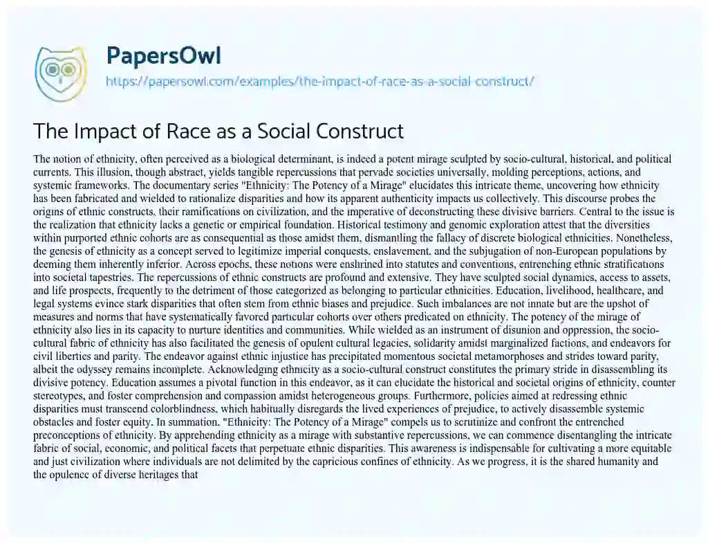 Essay on The Impact of Race as a Social Construct