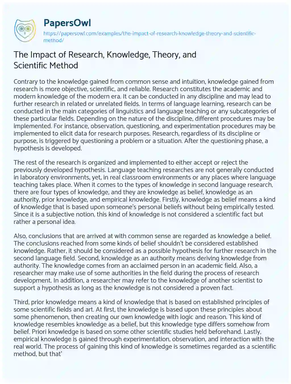 Essay on The Impact of Research, Knowledge, Theory, and Scientific Method
