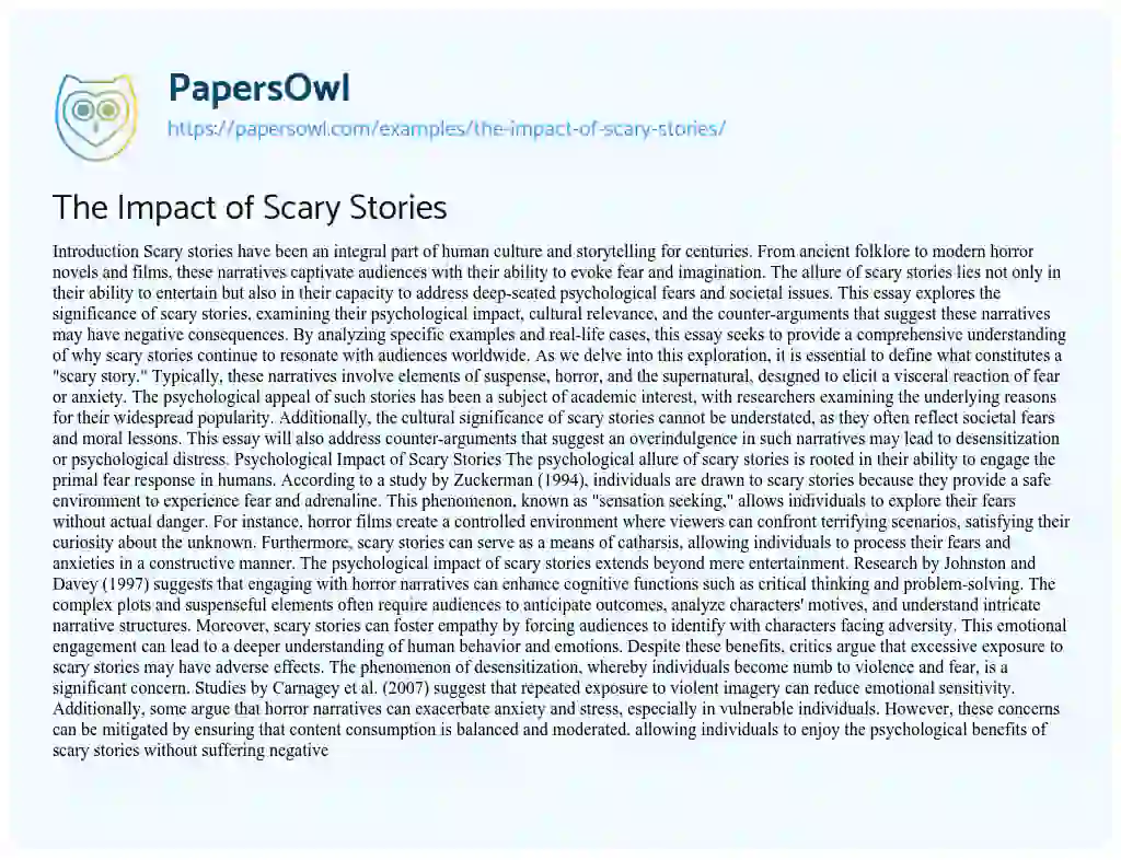 Essay on The Impact of Scary Stories