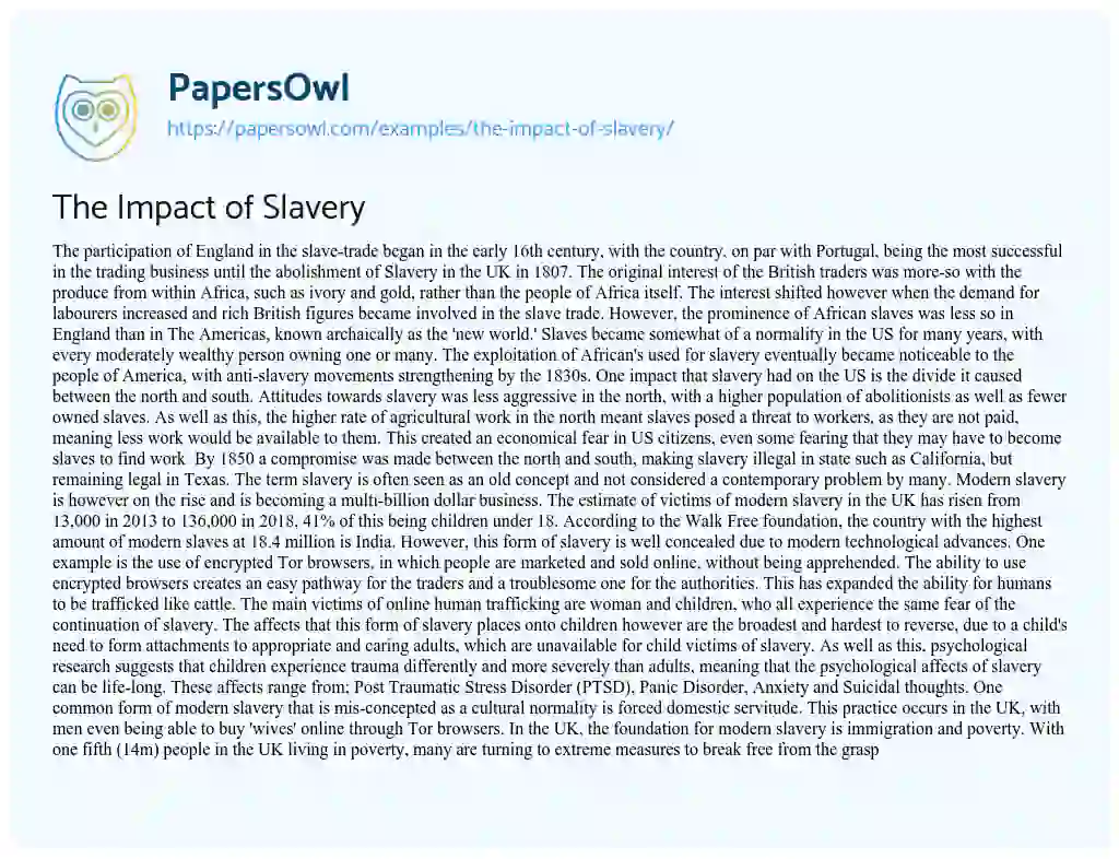 Essay on The Impact of Slavery