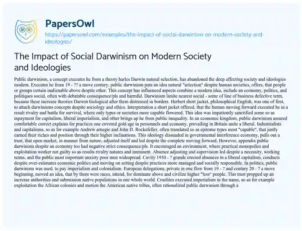 Essay on The Impact of Social Darwinism on Modern Society and Ideologies