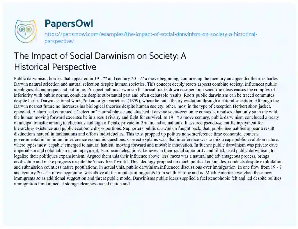 Essay on The Impact of Social Darwinism on Society: a Historical Perspective
