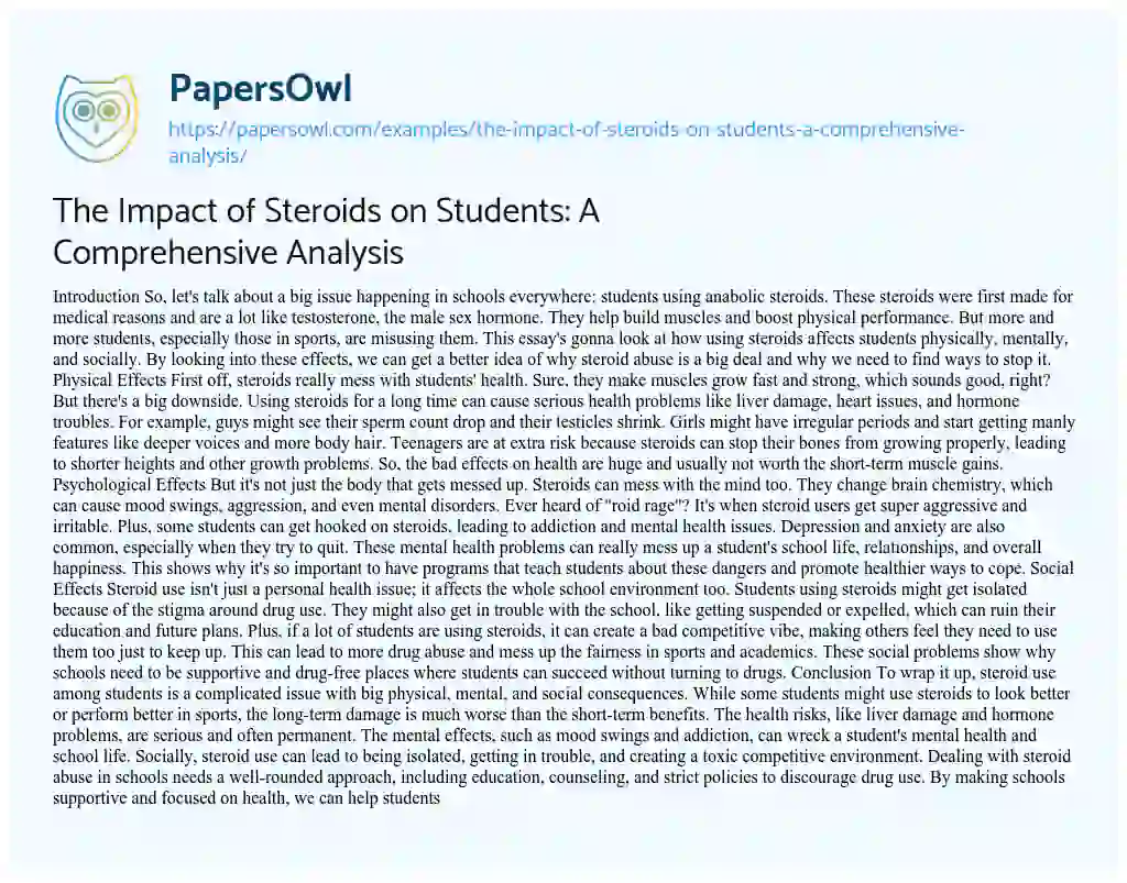 Essay on The Impact of Steroids on Students: a Comprehensive Analysis