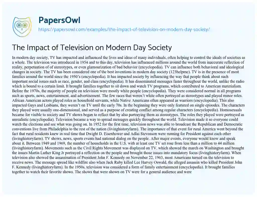 The Impact of Television on Modern Day Society essay