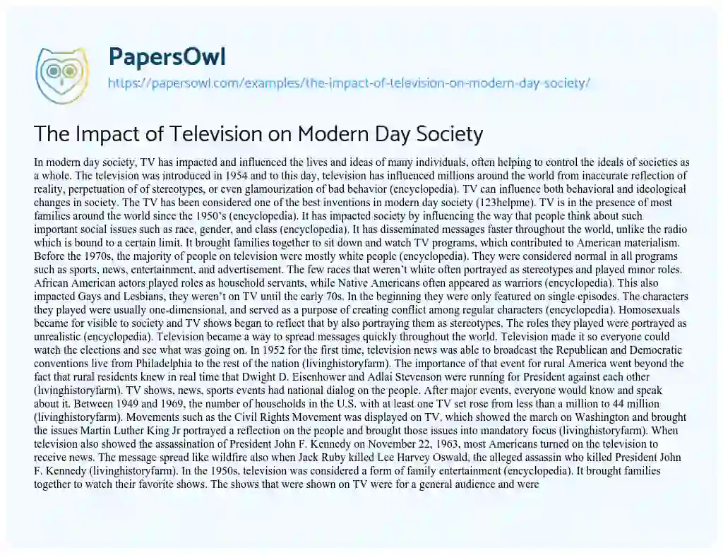 Essay on The Impact of Television on Modern Day Society