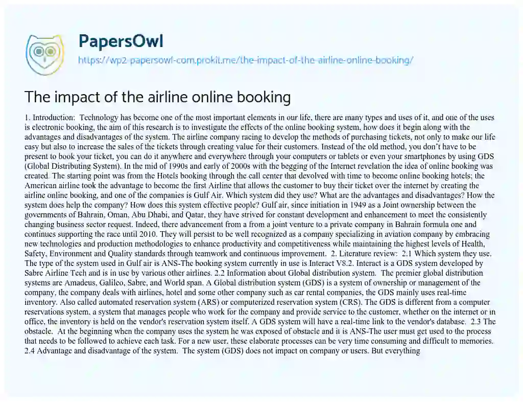 The Impact of the Airline Online Booking essay