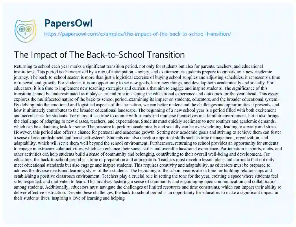 Essay on The Impact of The Back-to-School Transition