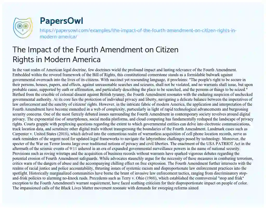 Essay on The Impact of the Fourth Amendment on Citizen Rights in Modern America