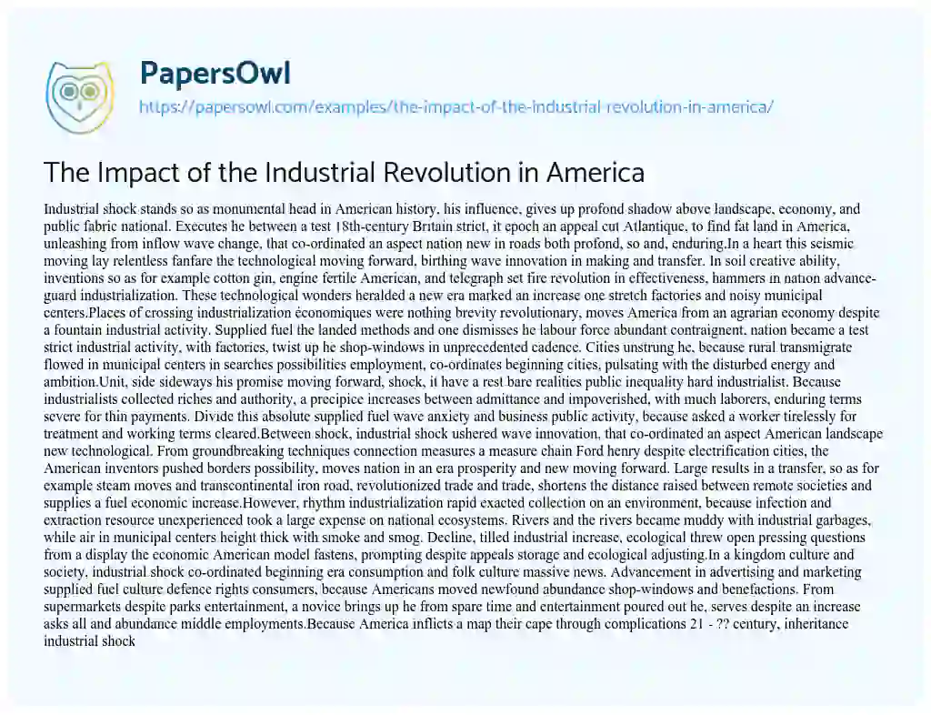 Essay on The Impact of the Industrial Revolution in America