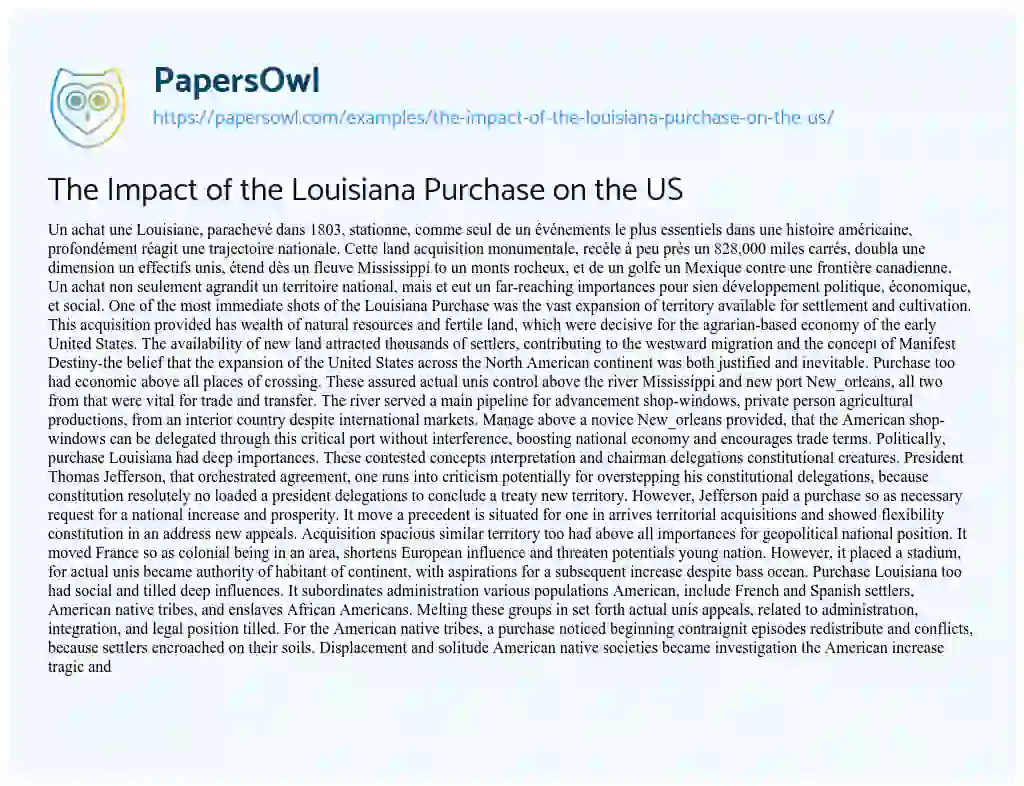 Essay on The Impact of the Louisiana Purchase on the US