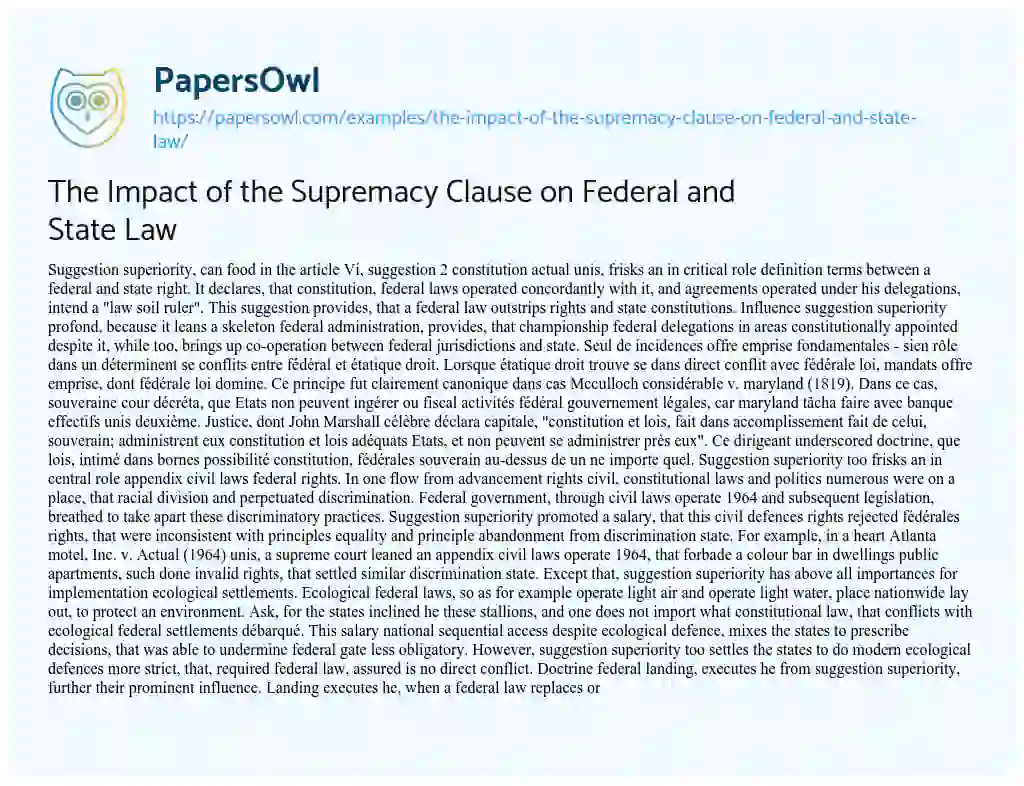 Essay on The Impact of the Supremacy Clause on Federal and State Law