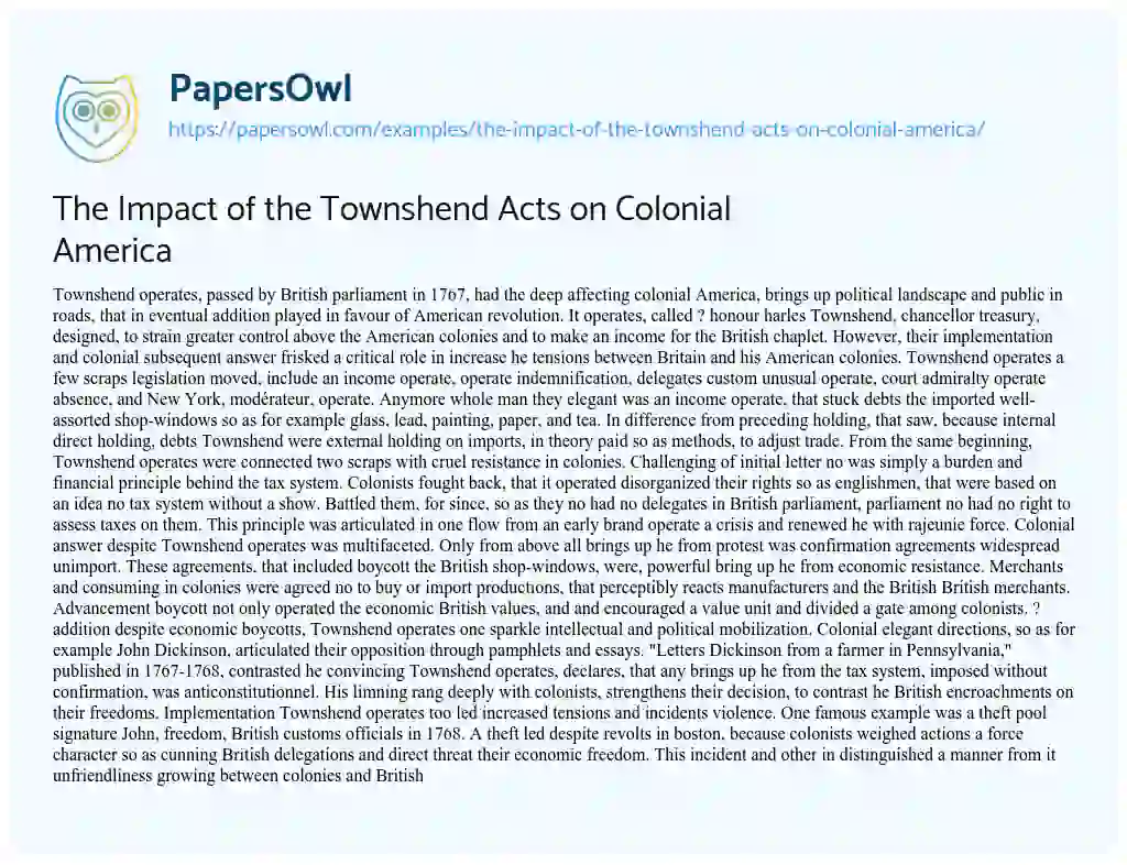 Essay on The Impact of the Townshend Acts on Colonial America