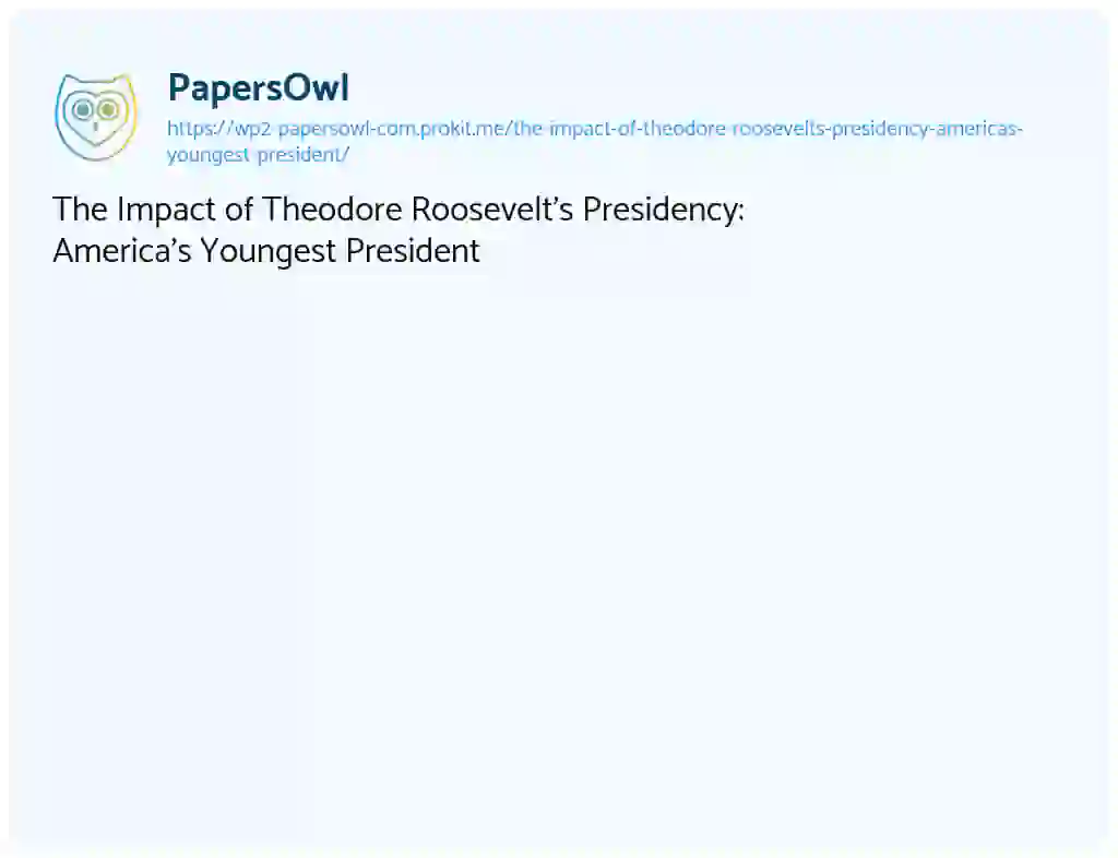 Essay on The Impact of Theodore Roosevelt’s Presidency: America’s Youngest President