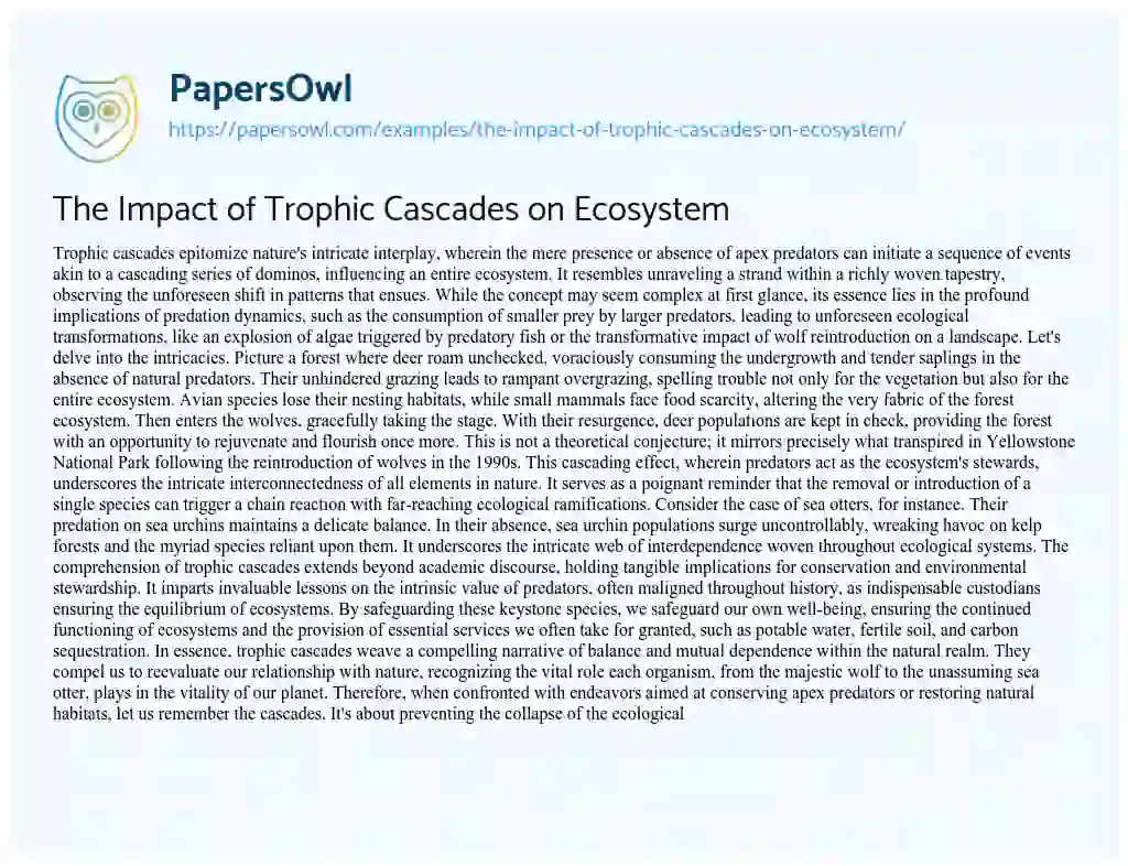 Essay on The Impact of Trophic Cascades on Ecosystem