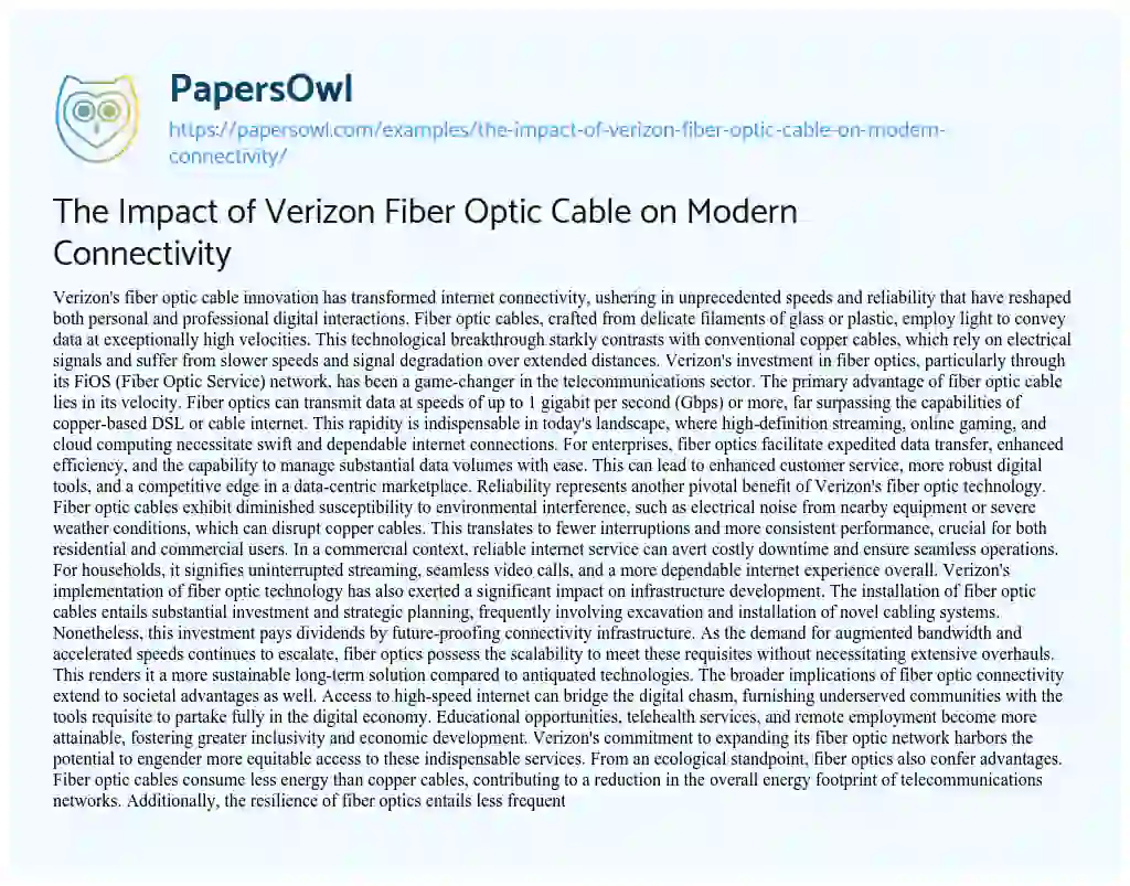 Essay on The Impact of Verizon Fiber Optic Cable on Modern Connectivity