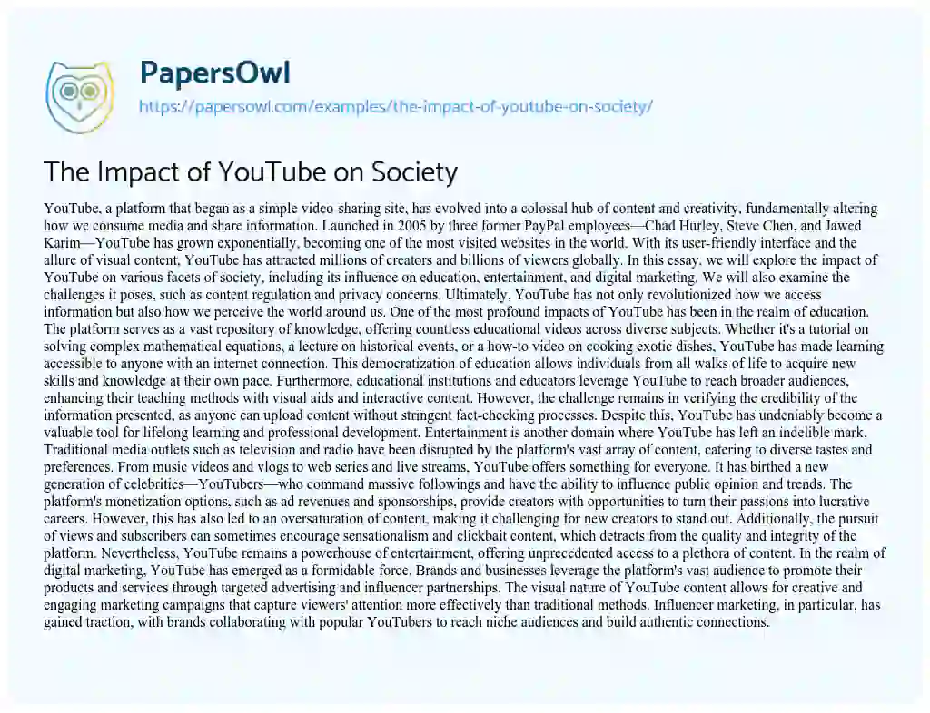 Essay on The Impact of YouTube on Society