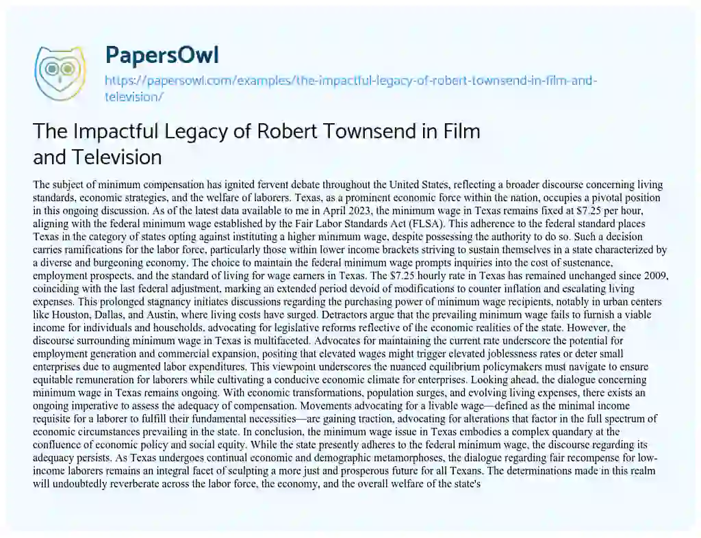 Essay on The Impactful Legacy of Robert Townsend in Film and Television