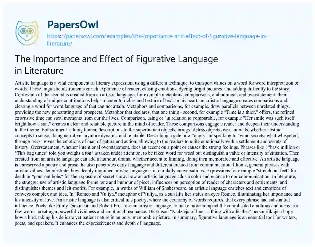 Essay on The Importance and Effect of Figurative Language in Literature