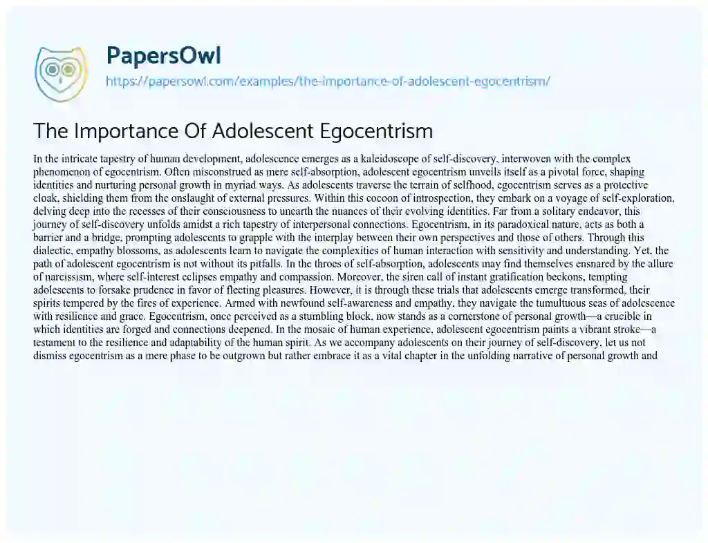 Essay on The Importance of Adolescent Egocentrism