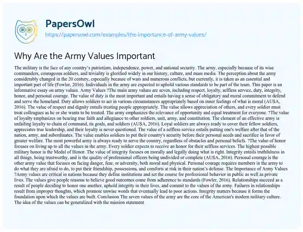 Why are the Army Values Important essay