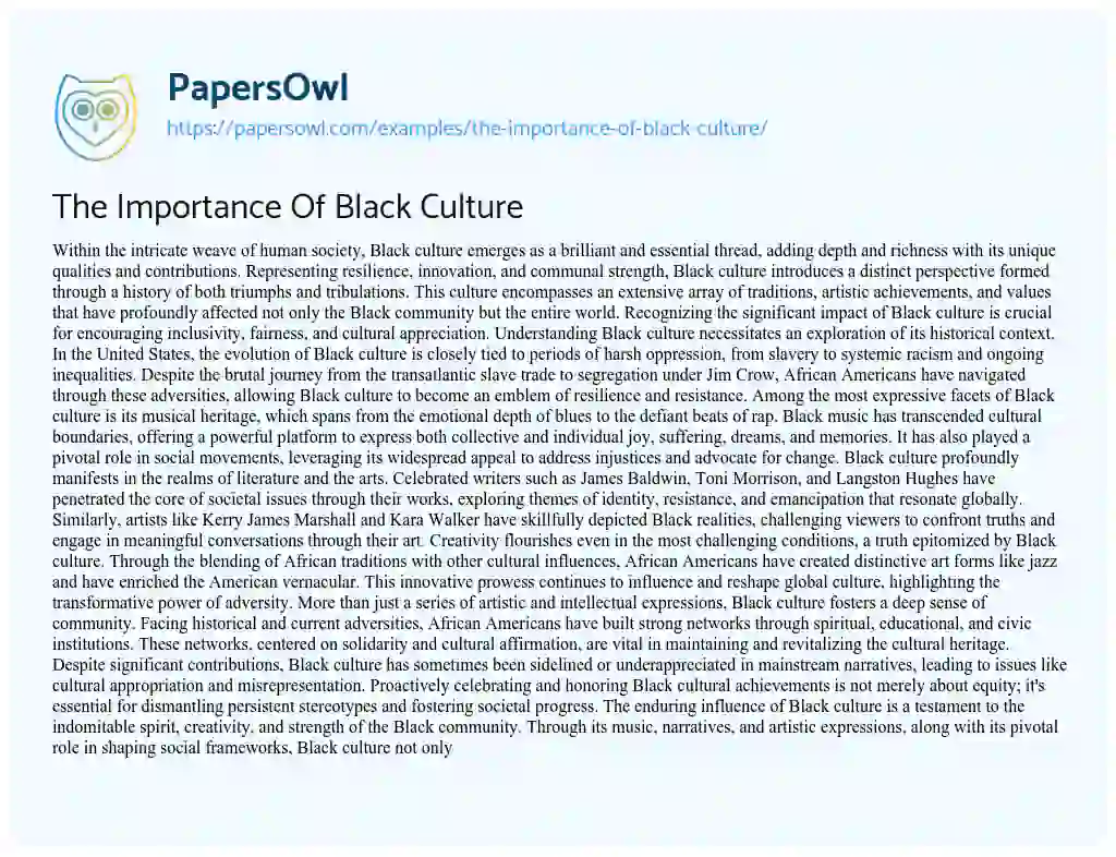 Essay on The Importance of Black Culture