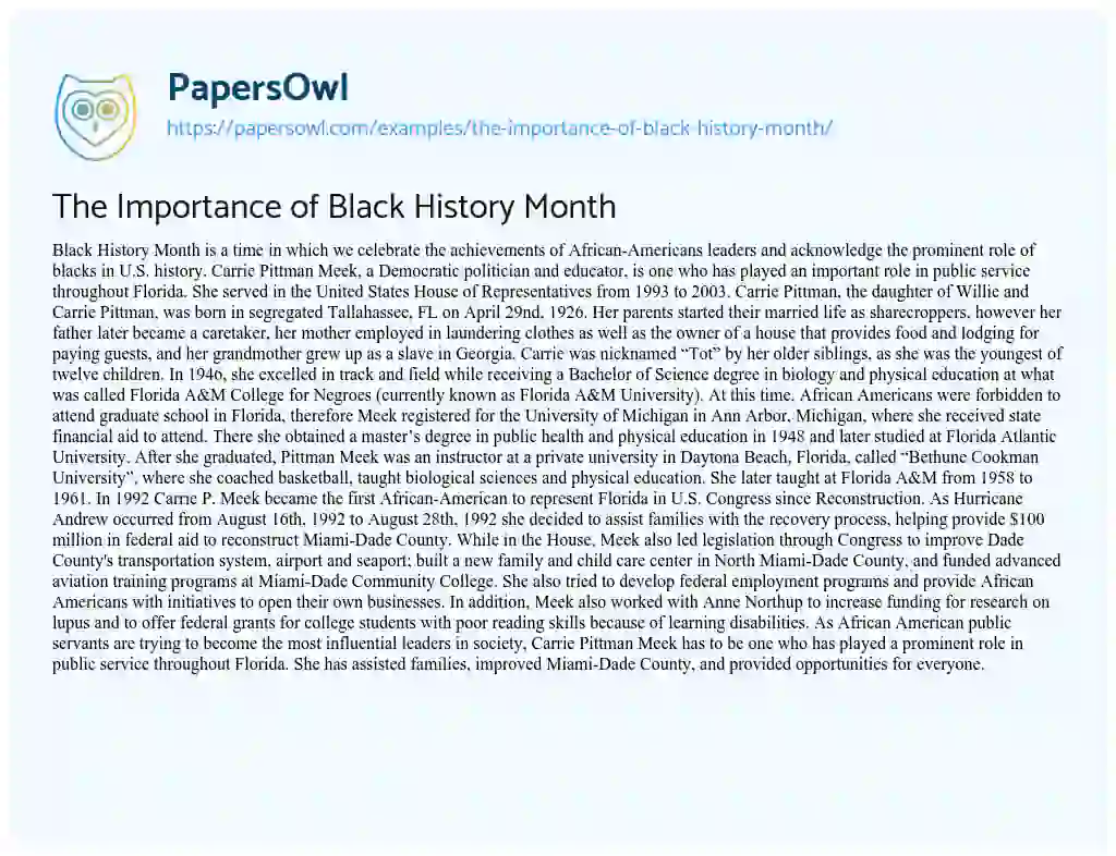 Essay on The Importance of Black History Month