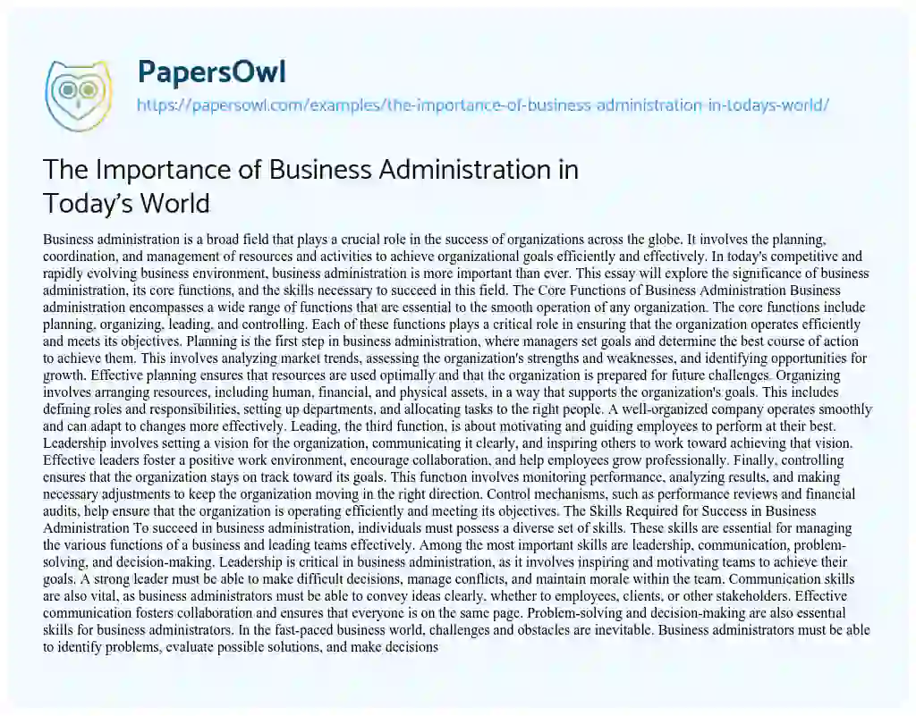 Essay on The Importance of Business Administration in Today’s World