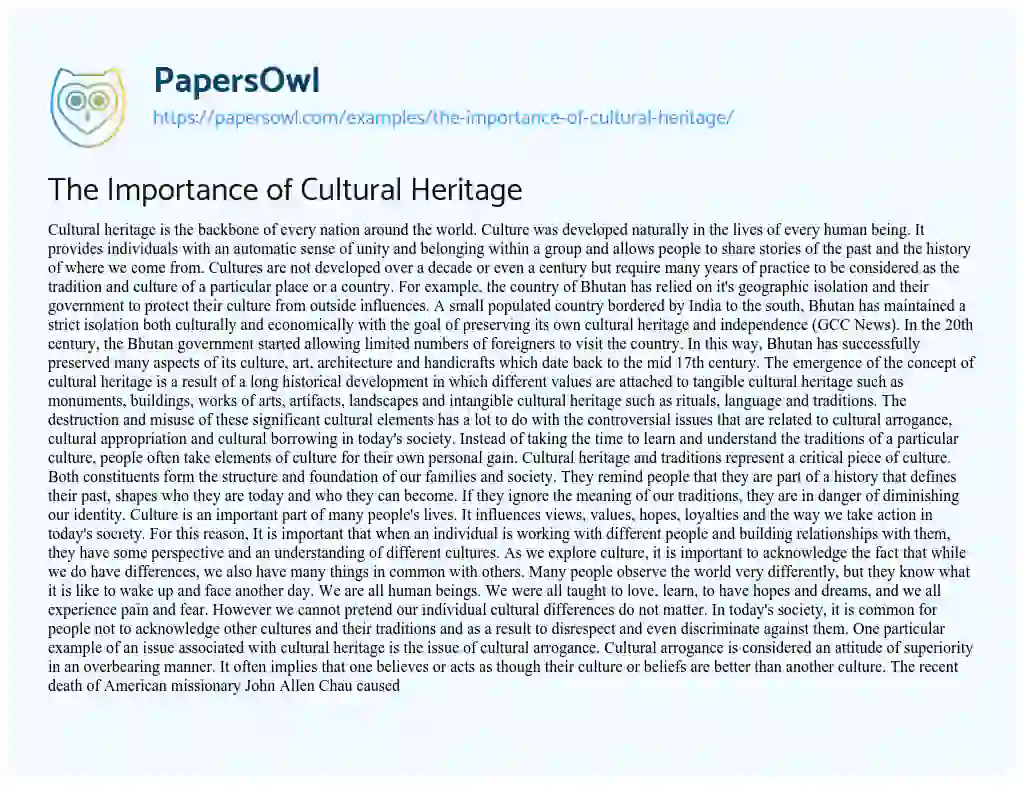 The Importance of Cultural Heritage essay