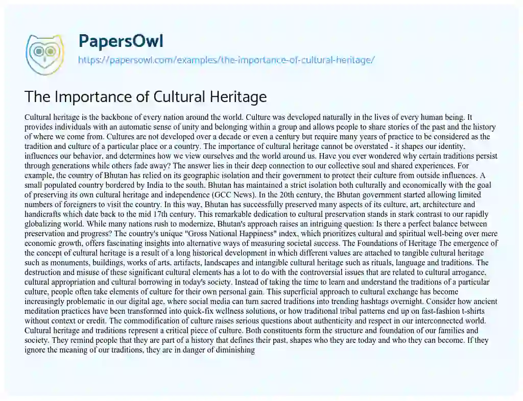 Essay on The Importance of Cultural Heritage