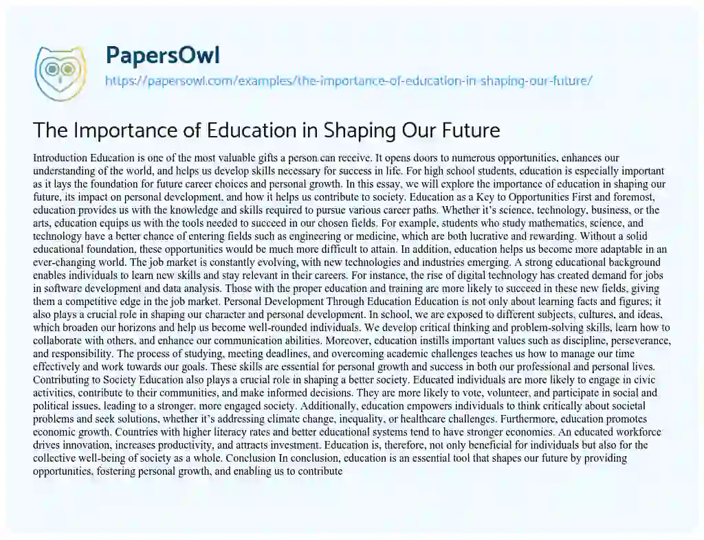 Essay on The Importance of Education in Shaping Our Future
