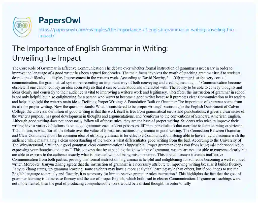 Essay on The Importance of English Grammar in Writing: Unveiling the Impact