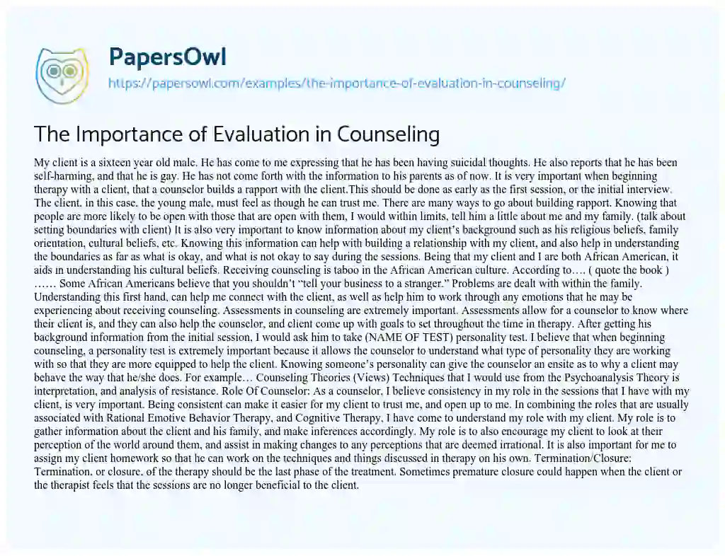 Essay on The Importance of Evaluation in Counseling