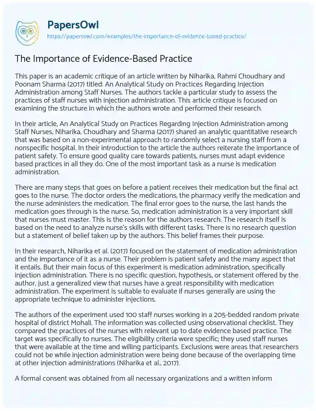 Essay on The Importance of Evidence-Based Practice