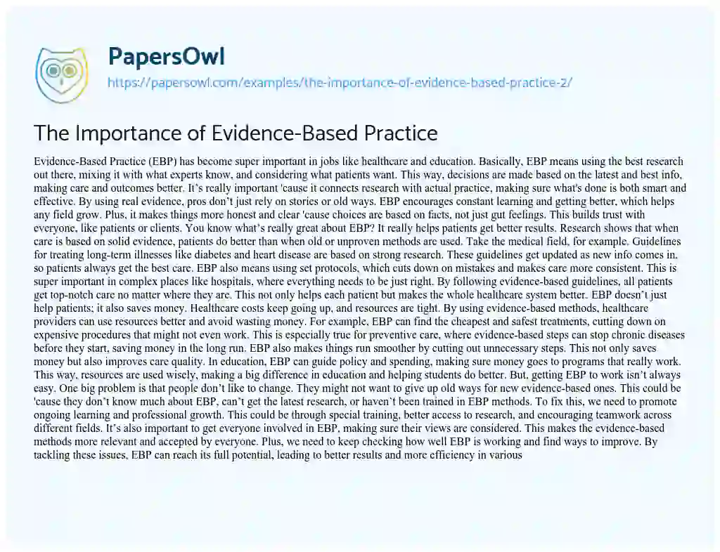 Essay on The Importance of Evidence-Based Practice