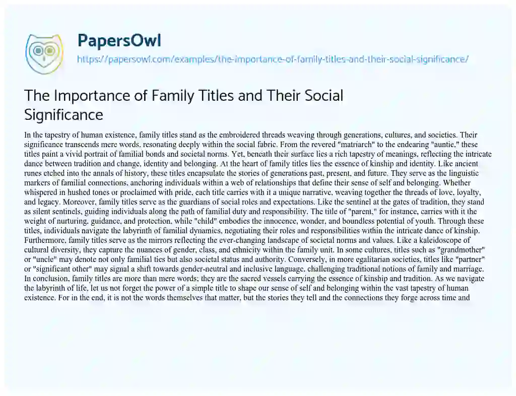 Essay on The Importance of Family Titles and their Social Significance