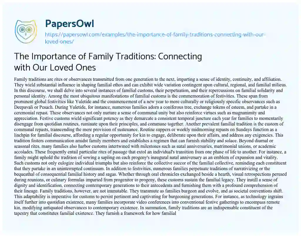 Essay on The Importance of Family Traditions: Connecting with our Loved Ones