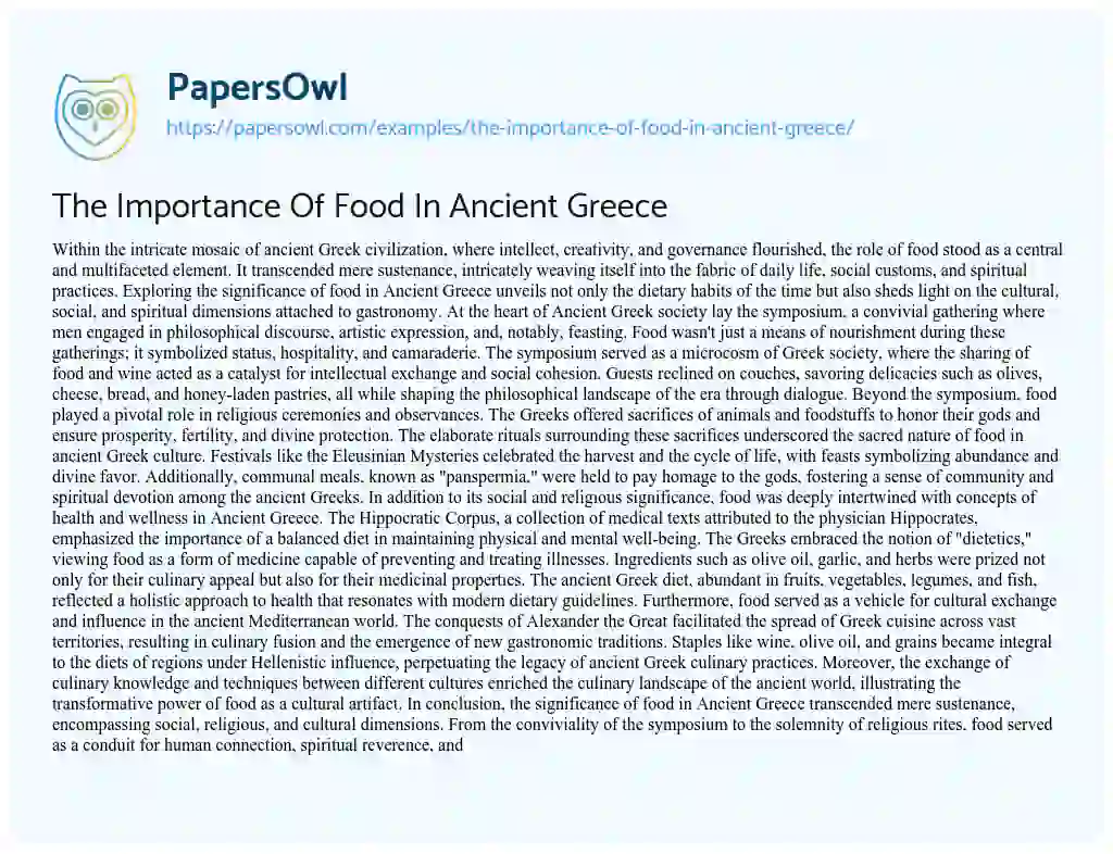 Essay on The Importance of Food in Ancient Greece