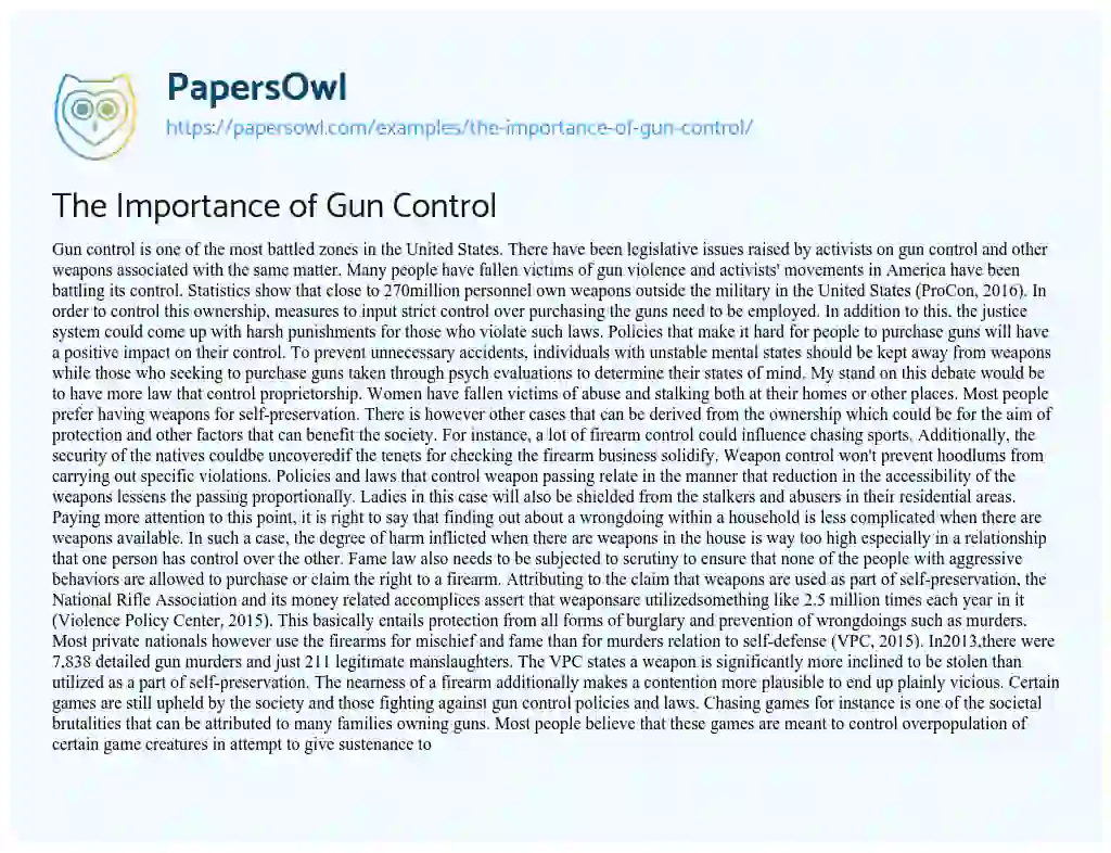 Essay on The Importance of Gun Control