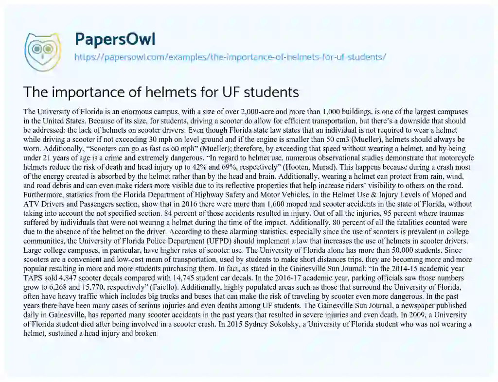 Essay on The Importance of Helmets for UF Students