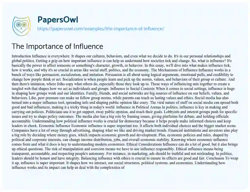 Essay on The Importance of Influence