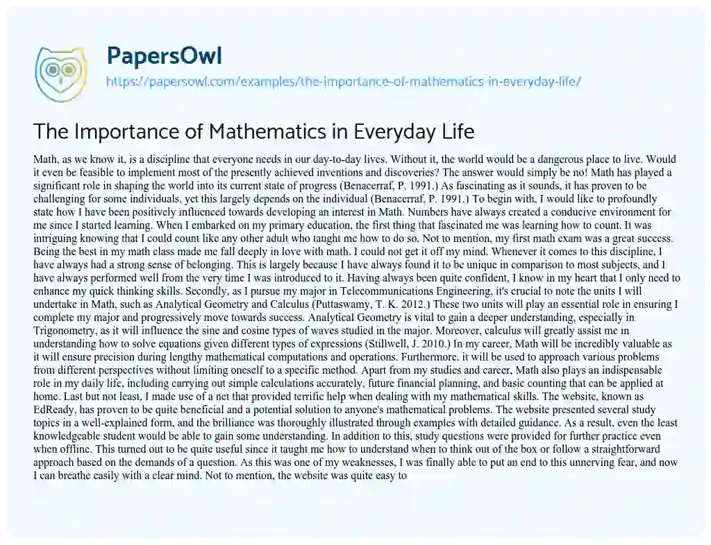 Essay on The Importance of Mathematics in Everyday Life